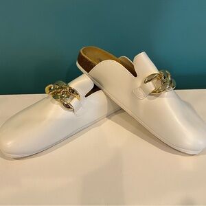 Women's White Slip-On Shoes with Gold Chain